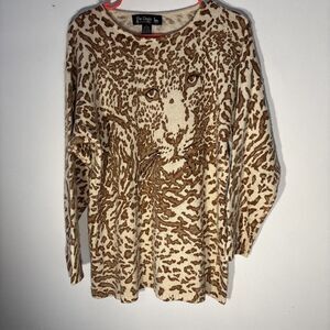Vintage Le Chois Womens Sweater Silk Angora Cheetah All Over Print Tunic Size L